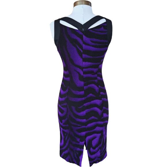 VERSACE Vintage 90s Sheath Dress Purple Black Tiger Zebra Size 40 IT XS 4 US - Picture 4 of 14